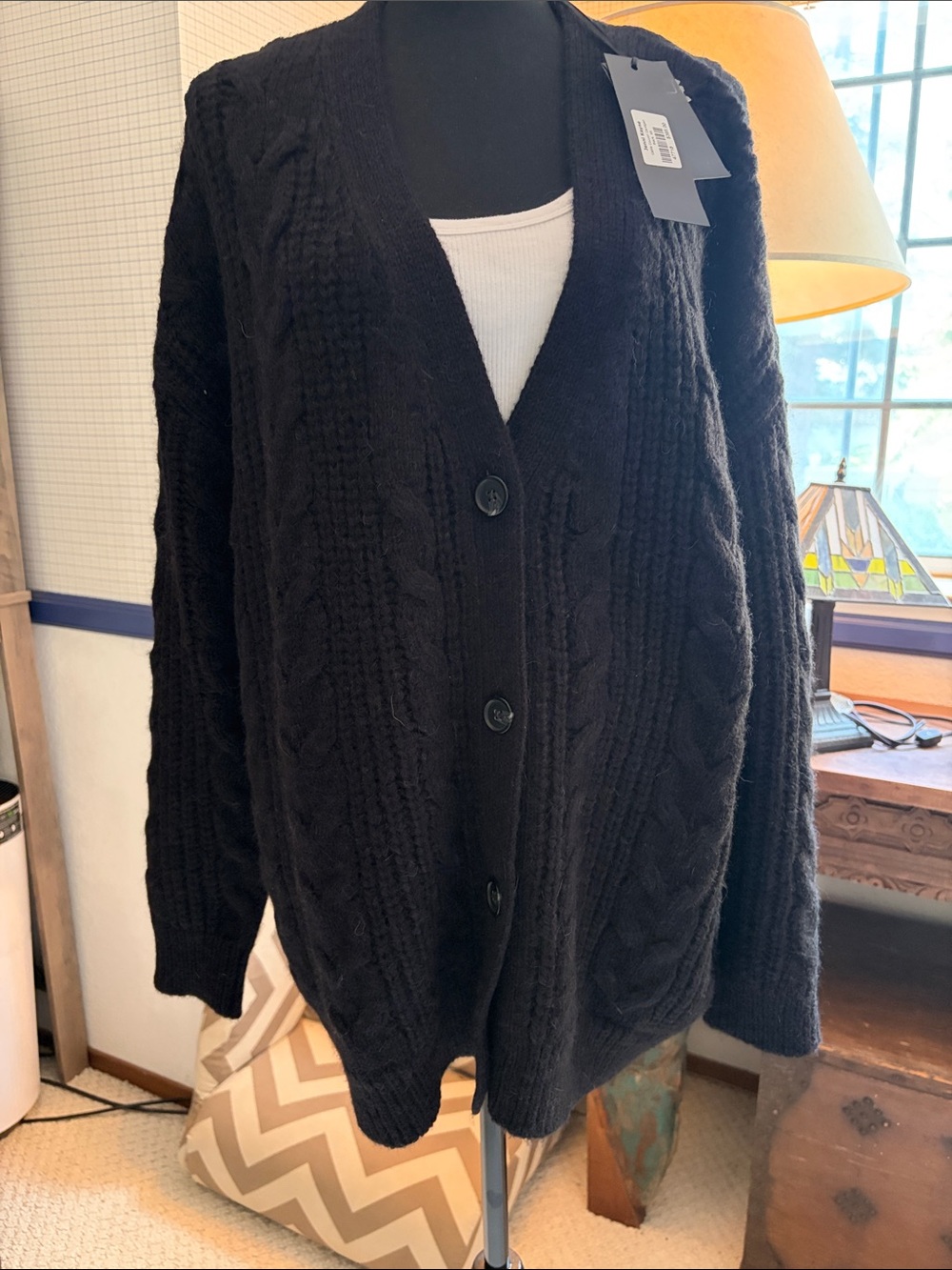 Jenni Kayne Black Oversized Cable-Knit Button Front Cardigan
